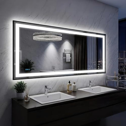 Antok 60X30 LED Bathroom Mirror with Lights, Vanity Mirror for Wall with Black Frame, Touch Control, Anti-Fog, Dimmable Lights, Shatter-Proof, Memory Function, Wall-Mounted Vanity Mirrors - size: 60"L x 30"W