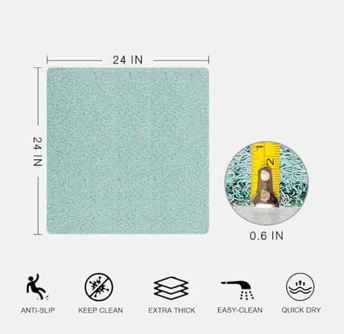 Nonslip Bathtub Mat, Anti Slip Bath Mat 0.6" Extra Thick, Quick Dry Bath Tub Anti Slip Shower Mat, Loofah Non-Slip Bath Mat for Tub Bathroom Pool Kitchen Entryway Home Hotel(Blue 24x24) - color: Blue, size: 24" x 24" (Square)