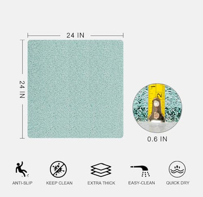 Nonslip Bathtub Mat, Anti Slip Bath Mat 0.6" Extra Thick, Quick Dry Bath Tub Anti Slip Shower Mat, Loofah Non-Slip Bath Mat for Tub Bathroom Pool Kitchen Entryway Home Hotel(Blue 24x24) - color: Blue, size: 24" x 24" (Square)