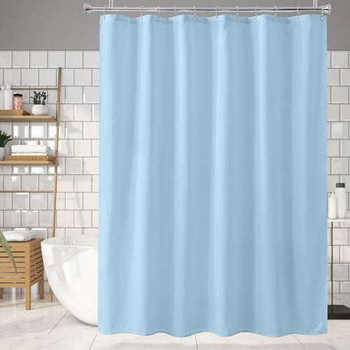 Baby Blue Shower Liner Cloth Waterproof, Soft Baby Blue Shower Curtain Liner Fabric with Weighted Stones, Washable Shower Curtain and Liner 2-in-1, 12 Grommet Holes, 72 x 72 Inches - color: Baby Blue, size: 72"W x 72"L (Pack of 1)