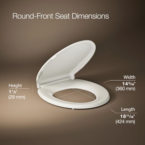 KOHLER K-7316-96 Cachet Quick-Release Round-Front Toilet Seat, Quick Attach Hardware, Easy to Clean, Color-Matched Plastic Hinges, Biscuit - color: Biscuit, style: Round