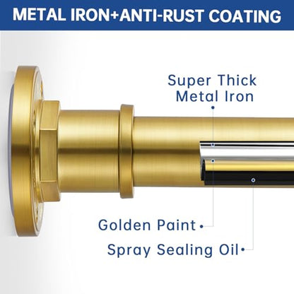 Industrial Shower Curtain Rod - 2-in-1 Design Tension Curtain Rod - Rustproof Non-Slip 43 to 72 Inch Metal Steel, Light Gold Window Curtain Rod - color: Light Gold, size: 43-72 Inches