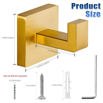 Brushed Gold Towel Hooks for Bathrooms, Heavy Duty Wall Mounted Stainless Steel Modern Hook, 4 Pack – Ideal for Hanging Towels, Robes, Coats, in Kitchen, Bedroom, Bathroom, or Hotel - color: Brushed Gold