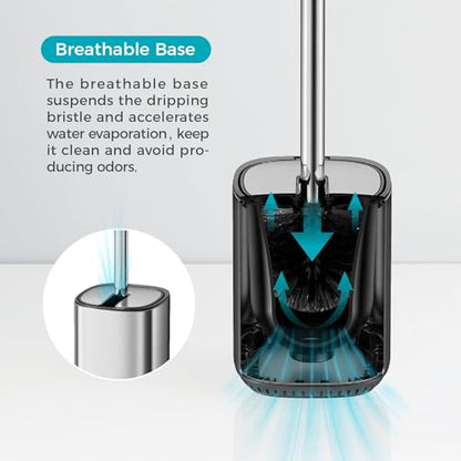 Toilet Brush and Holder Set Toilet Bowl Brush Stainless Steel Automatic Open lid Toilet Bowl Cleaner Brush with Durable Bristle Head Toilet Cleaning Brush for Bathroom - color: Stainless Steel