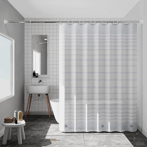 TIKABC Shower Curtain Liner, 4G PEVA Shower Liner, Plastic Waterproof Shower Curtains, 72x72 inch with Grommet Holes 3 Magnetic Weights - color: Horizontal Stripe