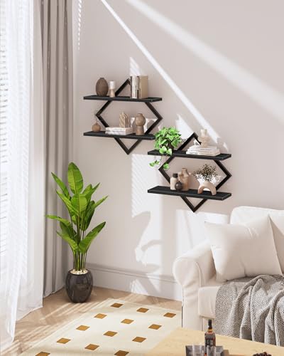 CHOEZON Floating Shelves, Set of 2 Wall Shelves, 2-Tier Hanging Shelves, Wall Shelf Set of 2, Wall Mounted Shelves, for Living Room, Bedroom, Kitchen, Office, Study, Black TBJ01P2BB - color: Black