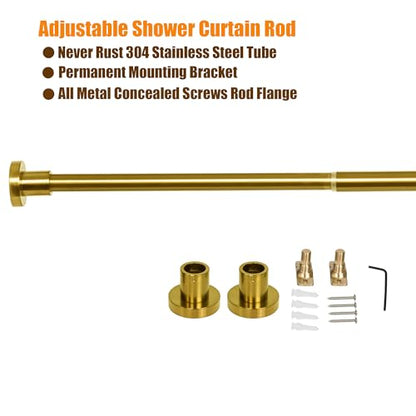 Heavy Duty Shower Rod, Adjustable Shower Curtain Rod, Expandable 47-84 Inch, Permanent Mount Shower Rod, Never Rust Stainless Steel For Window Curtain and Closet, Brushed Gold - color: BRUSHED GOLD