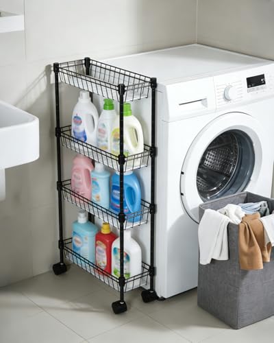 GarveeHome Slim Rolling Storage Cart, 4 Tier Metal Utility Cart with Wheels, Adjustable Shelving Unit Basket for Kitchen Bathroom Laundry Room Living Room & Narrow Corner, 15.75"X5.91"X31.5", Black - size: 4 Tier