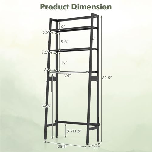 GIANTEX Over The Toilet Storage, 3-Tier Freestanding Bathroom Space Saver with 2 Hooks, Toilet Paper Holder & Adjustable Bottom Bar, Metal Over Toilet Bathroom Organizer for Restroom, Laundry (Black) - color: Black