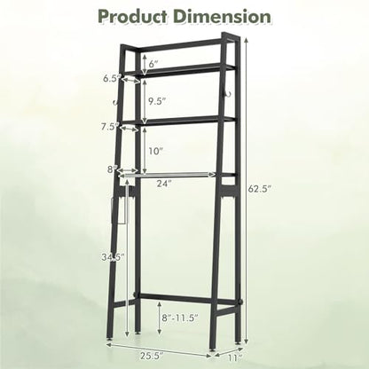 GIANTEX Over The Toilet Storage, 3-Tier Freestanding Bathroom Space Saver with 2 Hooks, Toilet Paper Holder & Adjustable Bottom Bar, Metal Over Toilet Bathroom Organizer for Restroom, Laundry (Black) - color: Black
