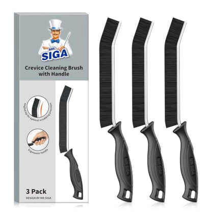 MR.SIGA Crevice Cleaning Brush, Grout Scrub Brush for Corners, Tight Spaces | Hard bristles, Heavy duty and flexible, for deep cleaning of hard to reach areas of kitchen and bathroom, 3 pack, black