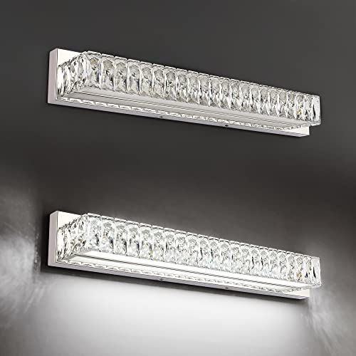 Modern Bathroom Light Fixtures Over Mirror 30 inch Crystal Chrome LED Vanity Light Bar White Light 6000K (7500-760mm) - color: Not Dimmable, size: 30 inch
