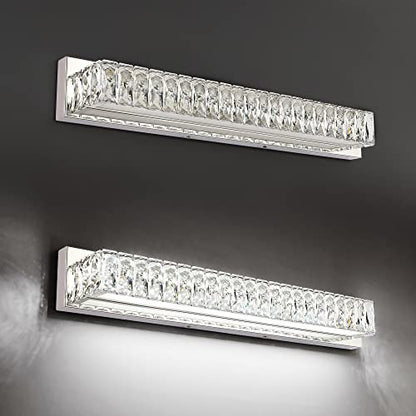Modern Bathroom Light Fixtures Over Mirror 30 inch Crystal Chrome LED Vanity Light Bar White Light 6000K (7500-760mm) - color: Not Dimmable, size: 30 inch