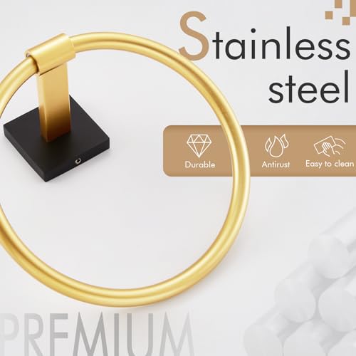 KOKOSIRI Hand Towel Holder Wall Mounted Towel Ring Bathroom Accessories Shower Towel Hanger Rack Stainless Steel Black with Gold, B3010GDK - color: Black Gold