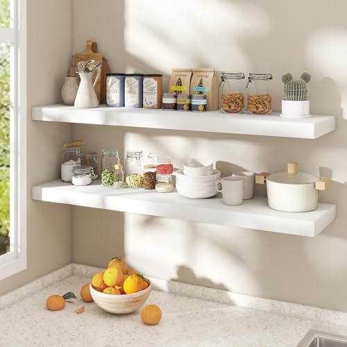 Dreamland White Floating Shelves 48 Inch Long,8 Inch Deep Floating Shelves,48" W x 8" D Wall Shelves for Bedroom,Living Room,Kitchen,Bathroom,Set of 2 - color: White, size: 48 Inch