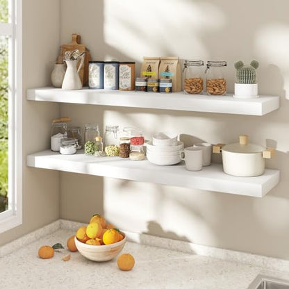 Dreamland White Floating Shelves 48 Inch Long,8 Inch Deep Floating Shelves,48" W x 8" D Wall Shelves for Bedroom,Living Room,Kitchen,Bathroom,Set of 2 - color: White, size: 48 Inch