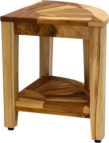 AquaTeak Kai Clear-Shield Corner 15.5" Teak Shower Bench | Durable, Water-Resistant Teak, Shower Chair & Shaving Foot Rest, Indoor/Outdoor Use - size: Clear Shield, style: Corner Stool With Shelf