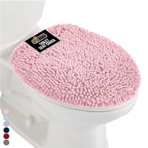 GORILLA GRIP Soft Chenille Bathroom Toilet Lid Cover, Machine Washable Seat Covers, 19.5x18.5, Stays in Place Rubber Backing, Fits Most Round, Elongated and Oblong Lids, Accessories Decor, Light Pink - color: Light Pink, style: Chenille