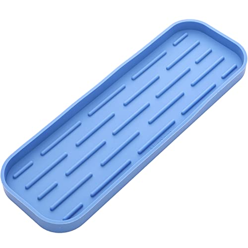 MicoYang Silicone Kitchen Sink Organizer Tray for Multiple Usage,Eco-Friendly Sponges Holder for Kitchen Bathroom Counter or Sink,Dish Soap Dispenser,Scrubber,Bottle,Cup (Lichen Blue, 12"×4") - color: Lichen Blue, size: 12" x 4" x 0.7"
