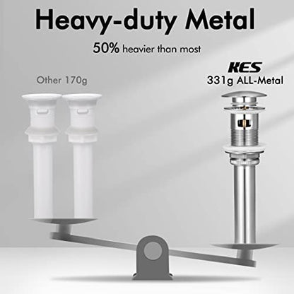 KES Bathroom Sink Drain with Overflow, Brushed Nickel Pop Up Drain 2 Pack | All Metal Bathroom Sink Stopper for Vanity Vessel Sink, T304 Stainless Steel and Brass, S2008A-BN-P2 - color: Brushed Nickel, style: With Overflow, 2 Pack