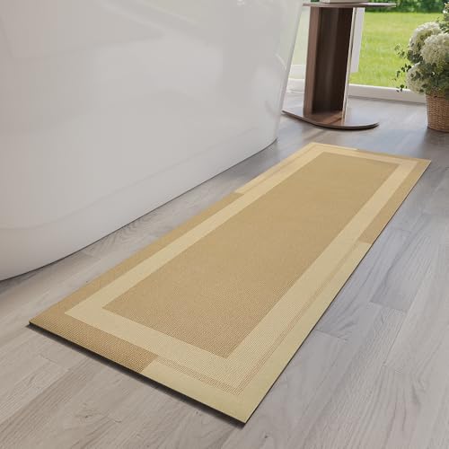 Non Slip Bath Mat Long Ultra Thin Bathroom Rugs Runner Fit Under Door | Quick Dry Absorbent Washable Rubber Backing Bath Rug Shower Bathroom Floor Mat for Sink Bathtub Shower Entrance Brown 17"x47" - color: A- Brown, size: 17” x 47“