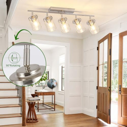 FadimiKoo 5-Lights Brushed Nickel Track Ceiling Light Fixtures, Modern Close to Ceiling Light with Clear Glass Shade, Large Hallway Lighting Fixtures for Dining Room Kitchen Living Room - color: Brushed Nickel, size: 5-Lights