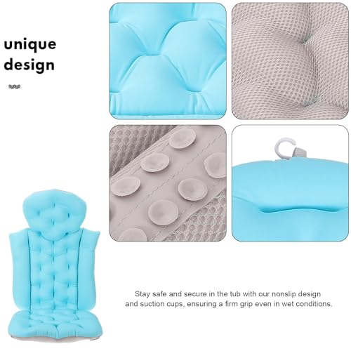 Ciieeo Adult Bath Cushion and Non-Slip Bathtub Mat with Suction Cups, Full Body Bath Pillow Headrest for Neck and Back Support, Blue for Relaxing Bathtub Use