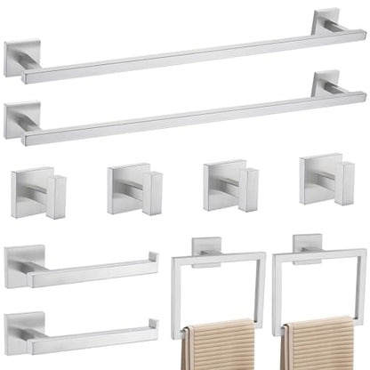 YACVCL Towel Bar Set, 10 Pieces Bathroom Hardware Set Brushed Nickel Bathroom Accessories, SUS304 Stainless Steel Towel Racks Holder Set Wall Mounted 23.6 Inch - color: Brushed Nickel, size: 10 Pieces