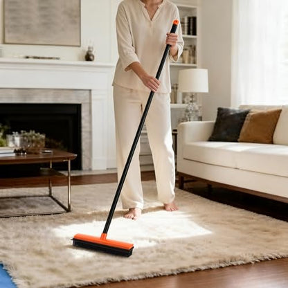 CLEANHOME Rubber Broom for Pet Hair on Carpet & Hardwood | With squeegee, removes pet hair from carpets & stairs, rubber bristles, works on hardwood & tile, adjustable handle
