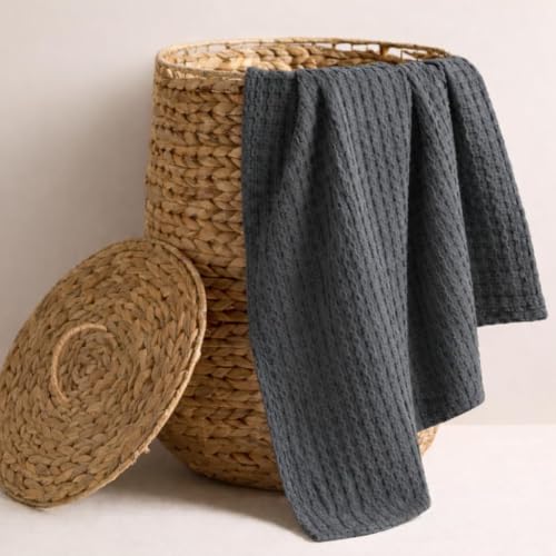 Bath Towels - 4 Pack Waffle Weave Bath Towels for Bathroom, 30x60 Inch, Cotton Towel Ultra Soft, Lightweight, Oversized, Lint Free - Steel Grey