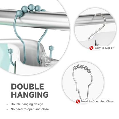 Bathway Shower Curtain Hooks, Shower Curtain Rings Rust Proof Double Hook Shower Curtain Hooks, 12 Pcs Shower Hooks for Shower Curtain, Shower Rings for Curtain, Metal Shower Rod Hooks Lightcyan - color: Lightcyan