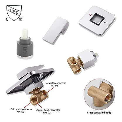 Chrome Shower Faucet GGStudy Single Function Shower Trim Kit with Rough-in Valve Shower Set Bath Rainfall Shower Faucet System 8inch Square Stainless Steel Metal Shower Head - color: Chrome, style: Square