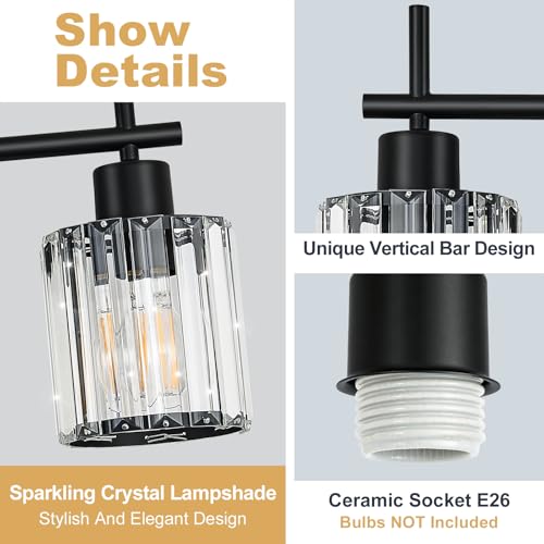 Black Bathroom Light Fixtures, Round, 4-Light | Vanity Lights with Crystal Shades, Modern Bathroom Lighting Fixtures over Mirror (Bulbs Not Included, E26) - color: Black (Round), size: 4-Light