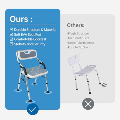 Shower Chair for Elderly & Disabled, Folding Shower Chair Seat with Arm and Back, Inside Shower Chair, Foldable Bathroom Chairs for Sitting, Portable for Travel - Collapsible, Compact & Comfortable