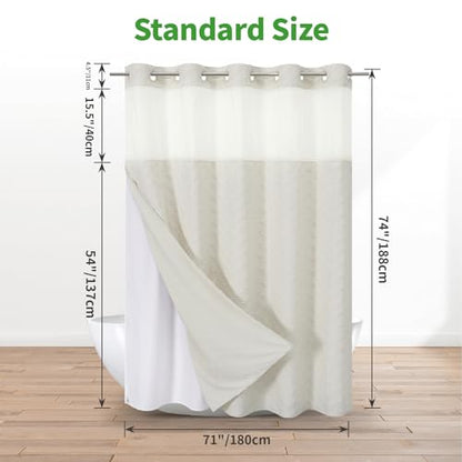 eachope No Hook Tufted Chevron Striped Shower Curtain with Snap-in Fabric Liner set-71Wx74H(72H),Cream Hotel Grade Boho Style Shower Curtain with See Through Top Window,Water Repellent - color: Cream, size: 71"W x 74"L (Pack of 1)