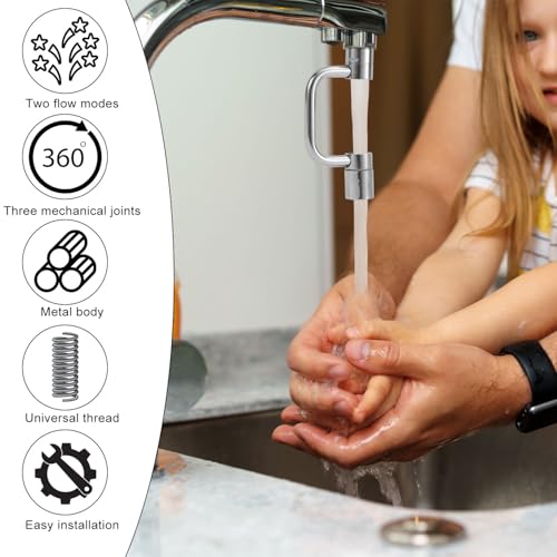 Rotatable Faucet Extender, Universal Swivel U-Shaped Rotatable Faucet Aerator Extender with 2 Flow Modes Suitable for Kitchen Bathroom Sink