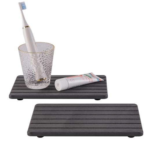 NiuYichee 2 PCS Water Absorbent diatomite Coasters, 9.5" x 5.5" Water Absorbing Stone Tray for Sink, Stone Drying mat for Kitchen Counter, Stone soap Tray Used for Hand Soaps & toiletries & Plants - color: Dark Grey, size: 9.5 x 5.5 inches