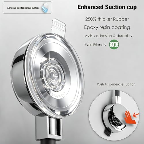 Suction Cup Handheld Shower Head Holder - 360 Swivel Adjustable Metal Neck - Wall Mounted Shower Wand Holder ，Chrome