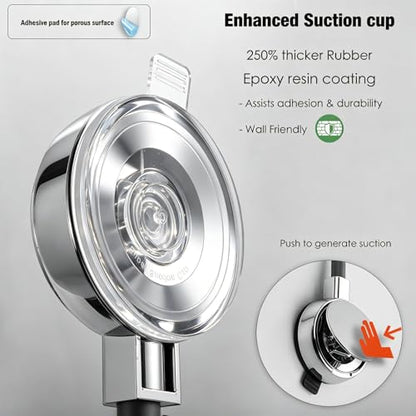 Suction Cup Handheld Shower Head Holder - 360 Swivel Adjustable Metal Neck - Wall Mounted Shower Wand Holder ，Chrome