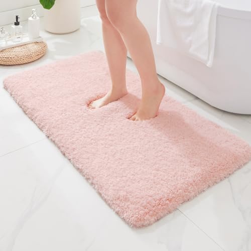 ILANGO Pink Bathroom Rugs 48" × 24" Non Slip & Super Absorbent Extra Thick Soft, Washable Bath Mat for Floor, Microfiber Plush Shaggy Bath Rug with Rubber for Bathtub Shower Room Sink - color: Pink, size: 2' x 4' (24''x48'' Bathroom Rug)