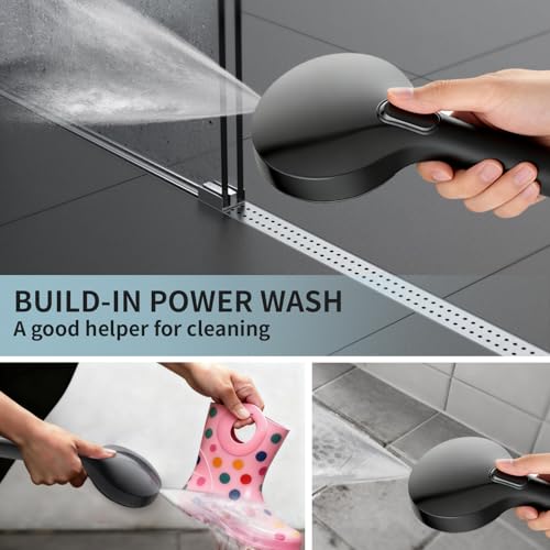 Matte Black Handheld Shower Head High Pressure with 9 Spray Settings & Power Wash Jet, 71" Extra Long Stainless Steel Hose, 360° Adjustable Dual Brackets for Low Water Pressure Home Bath - color: Matte black- 4.53 Inch