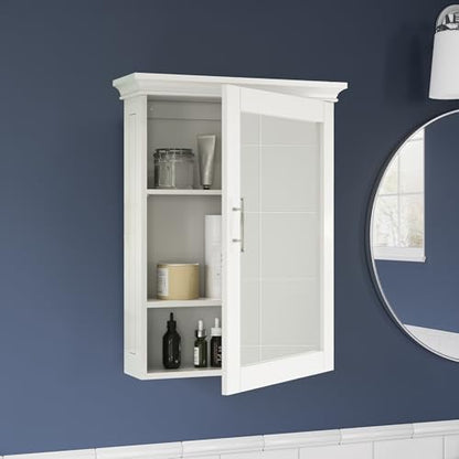 RiverRidge Somerset Bathroom Wall Mount Medicine Cabinet with Mirror, White | Bath Storage Cabinet with Adjustable Interior Shelf and Soft Close Hinges, Two-Tone Handles and Coved Top Detailing