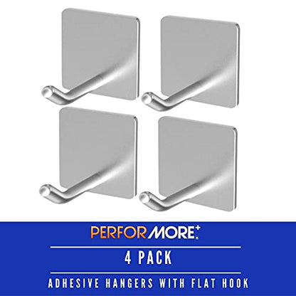 Performore 4 Pack Heavy Duty Wire Adhesive Towel Hook Hanger Wall Stick on Hooks for Hanging Waterproof Stainless Steel for Office Bathroom Kitchen Wall