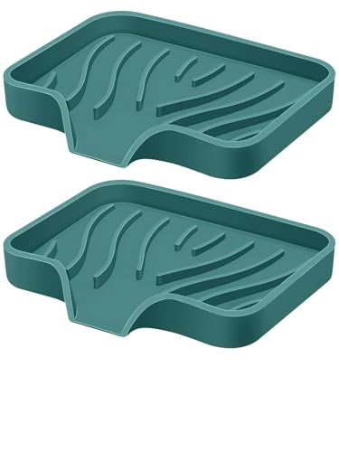 2PCS Self Draining Soap Holder,Silicone Soap Dish,Suitable for Kitchen,Bathroom,Shower,Bath Tub,Soap Container（Green） - color: Green