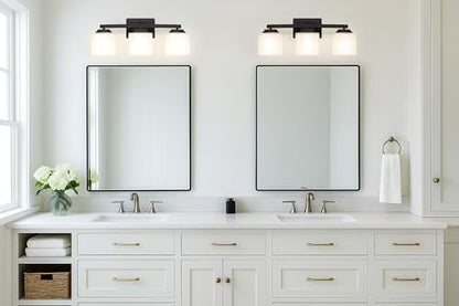 Tawson Adam Modern 3-Light Vanity Light Industrial Wall Sconce Lighting Fixture with Etched Glass Shade in Dark Bronze Black Finish for Bathroom, Hallway, Kitchen, Mirror