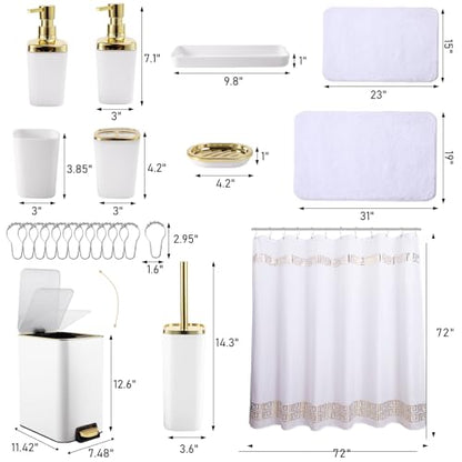XLHOMO 11PCS Bathroom Sets with Shower Curtain and Rugs Bathroom Accessories Set White Bathroom Set,Soap Dispenser & Toilet Brush Holder Set with Stainless Steel Trash Can - size: White, style: Bath Set+Shower Curtain+Bath Rugs