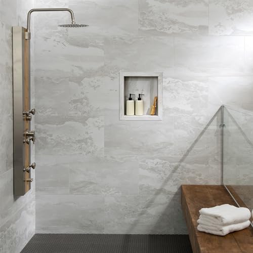 Palisade 17.5 in x 15.5 in Vinyl Shower Niche Iced Pewter/Urban Fjord | Waterproof Shower Insert - color: Iced Pewter/Urban Fjord