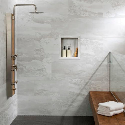 Palisade 17.5 in x 15.5 in Vinyl Shower Niche Iced Pewter/Urban Fjord | Waterproof Shower Insert - color: Iced Pewter/Urban Fjord