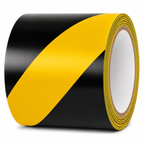 GGR Supplies Black & Yellow Hazard Stripe Tape, 4 inches x 18 Yards | OSHA Compliant High Visibility PVC Vinyl Tape for Floors, Warehouses, Traffic Lanes, and Safety Marking - color: Black & Yellow, size: 4 in. x 18 yds. (96mm)