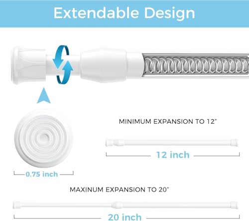 Spring Tension Curtain Rods Short Tension Rod (White,12" to 19"-6Pcs) - color: White, size: 12" to 19"-6Pcs